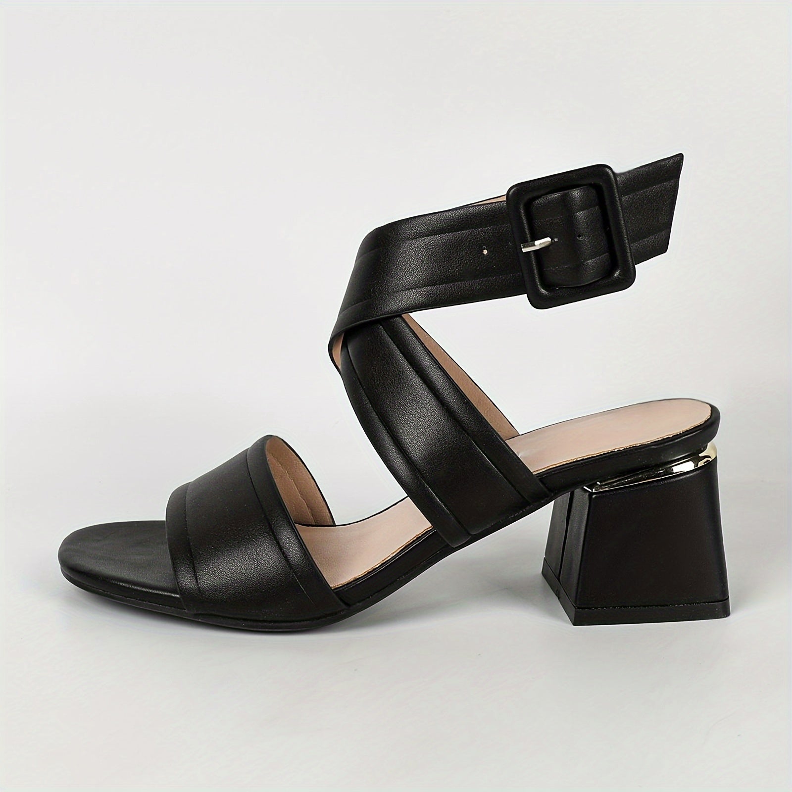 Women's Solid Color Wedge Heel Sandals with Ankle Buckle Strap