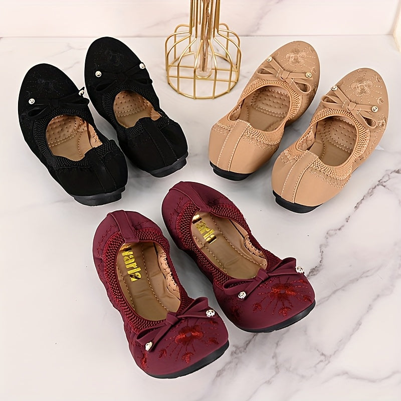 Women’s Slip-On Loafers with Bow Embroidery Synthetic Casual Shoes