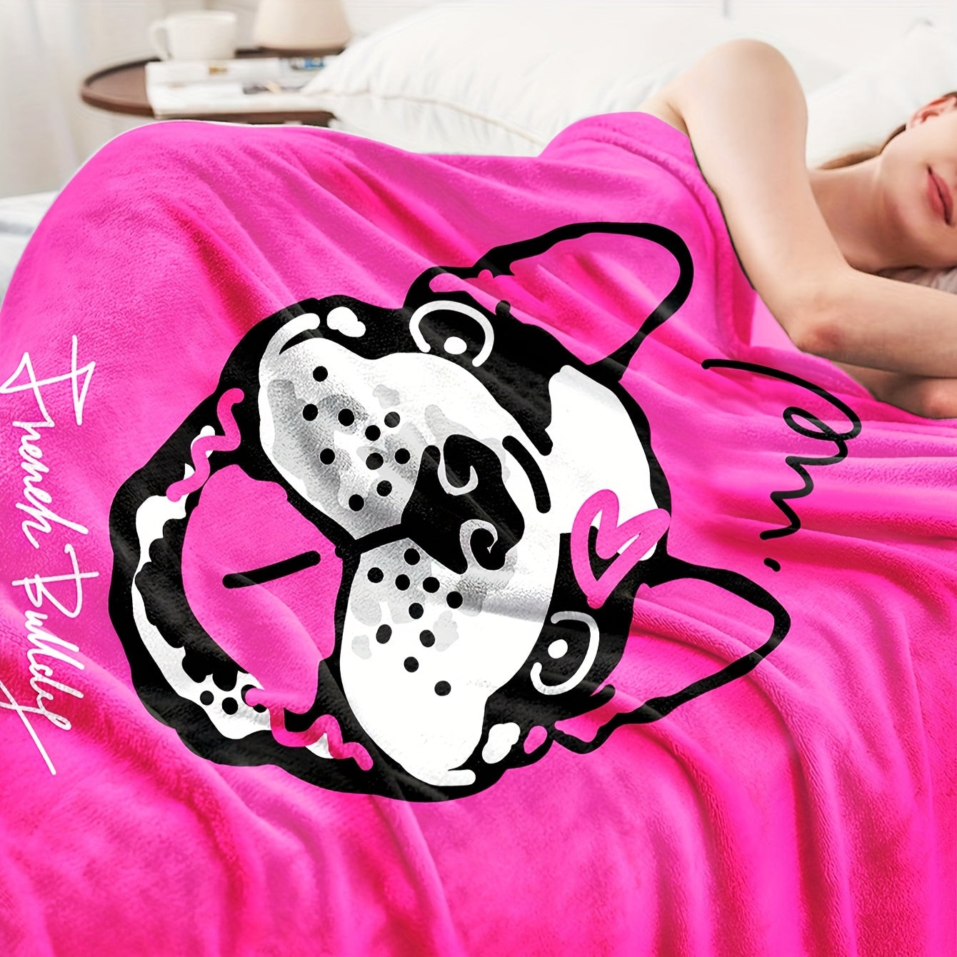 French Bulldog Print Flannel Throw Blanket Durable Polyester All-Season Home Office Car Camping