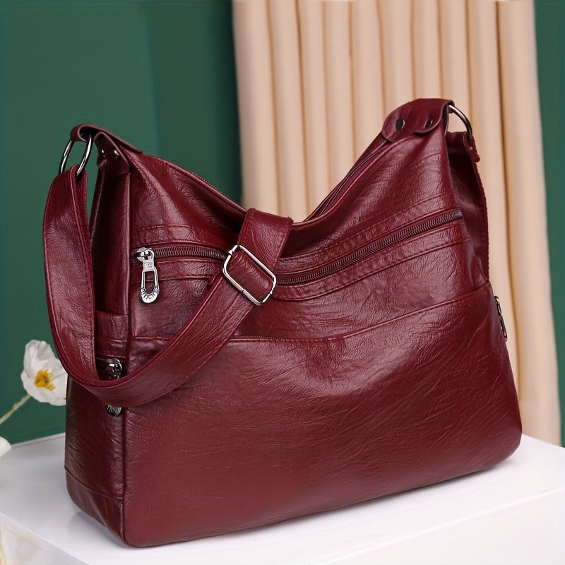 Solid Color Crossbody Bag with Large Capacity Zipper Adjustable Strap for Women