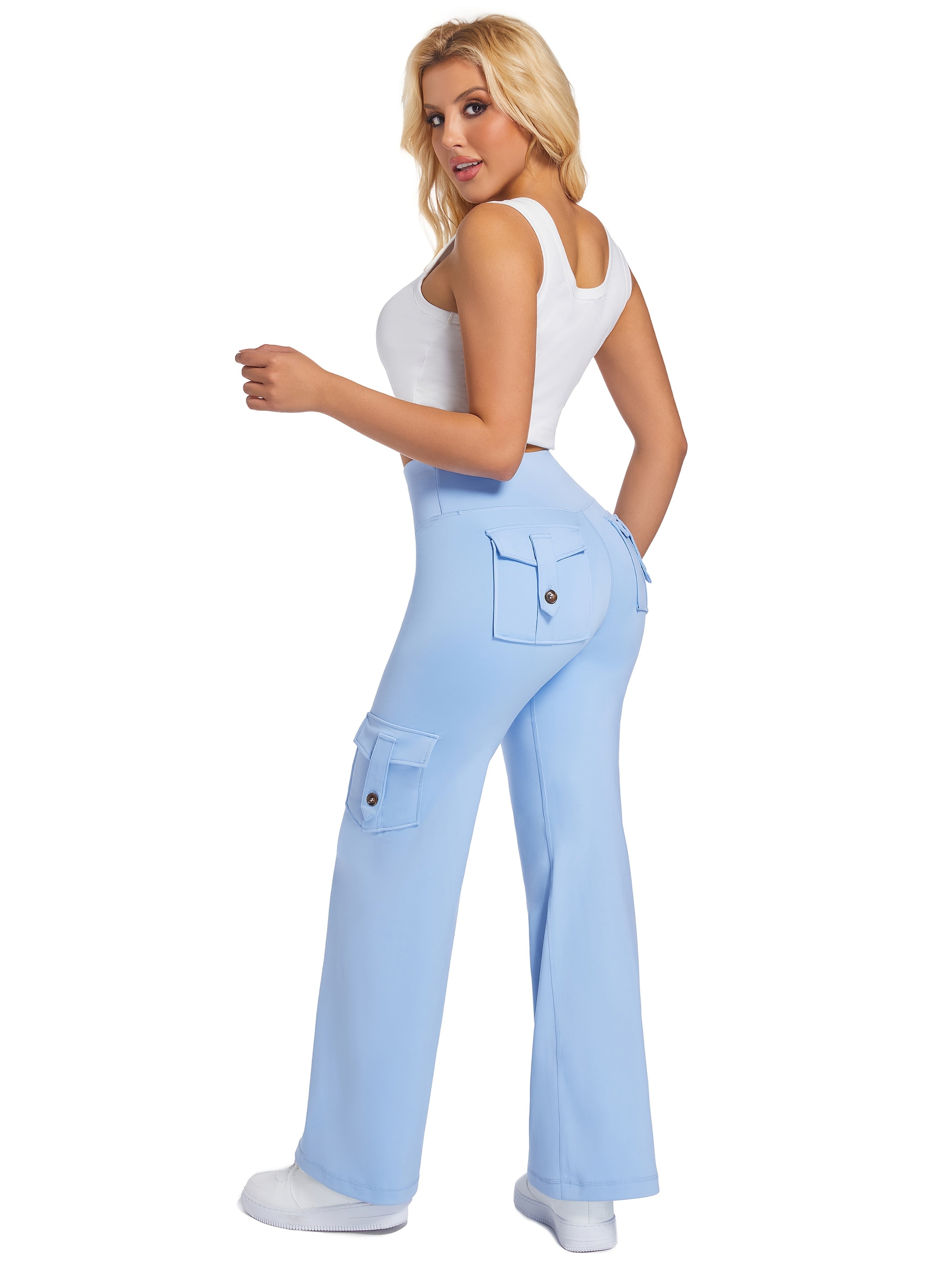 Pantalones de yoga de cintura alta con bolsillos cargo para mujer, talla plus, transpirables y con estiramiento