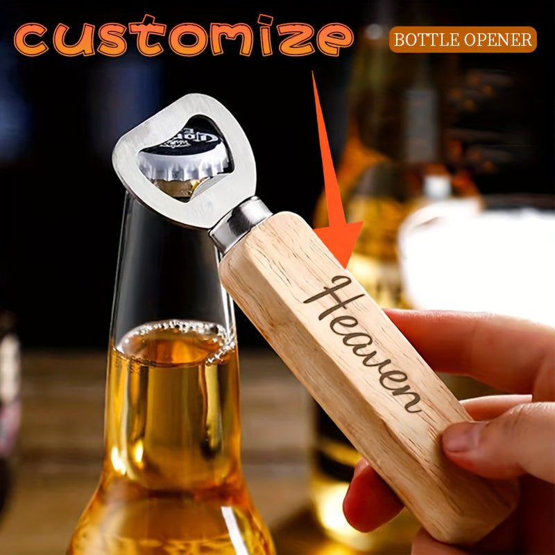 Engraved Wooden Handle Bottle Opener with Stainless Steel Keychain for Holidays and Everyday Use