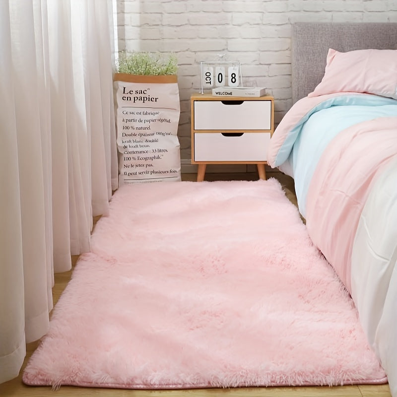 Alfombra de área peluda rosa, lavable a máquina, antideslizante, decoración acogedora para la sala de estar