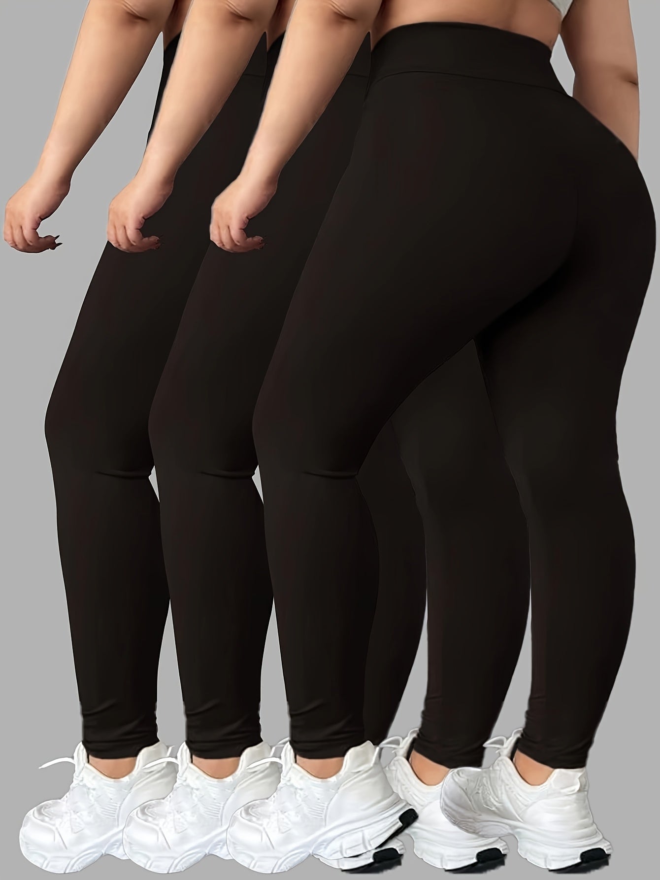 Women's High-Waist Yoga Leggings Set Black Polyester Spandex Workout Tights