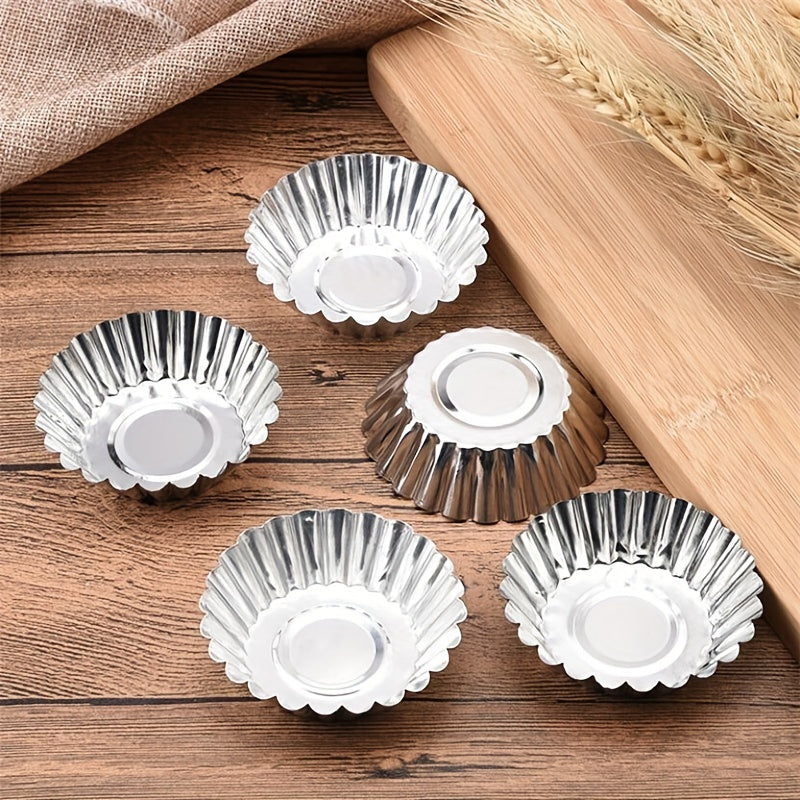 Set of 10 Aluminum Egg Tart Molds Non-Stick Baking Cups for Custard Pies Puddings