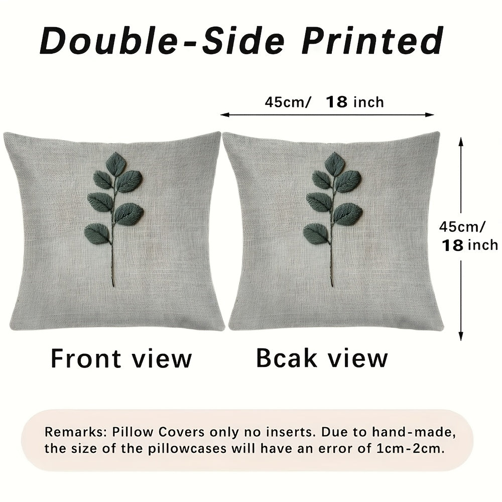 Embroidered Leaf Pattern Cushion Cover Soft Short Plush Polyester Square Zippered Decor