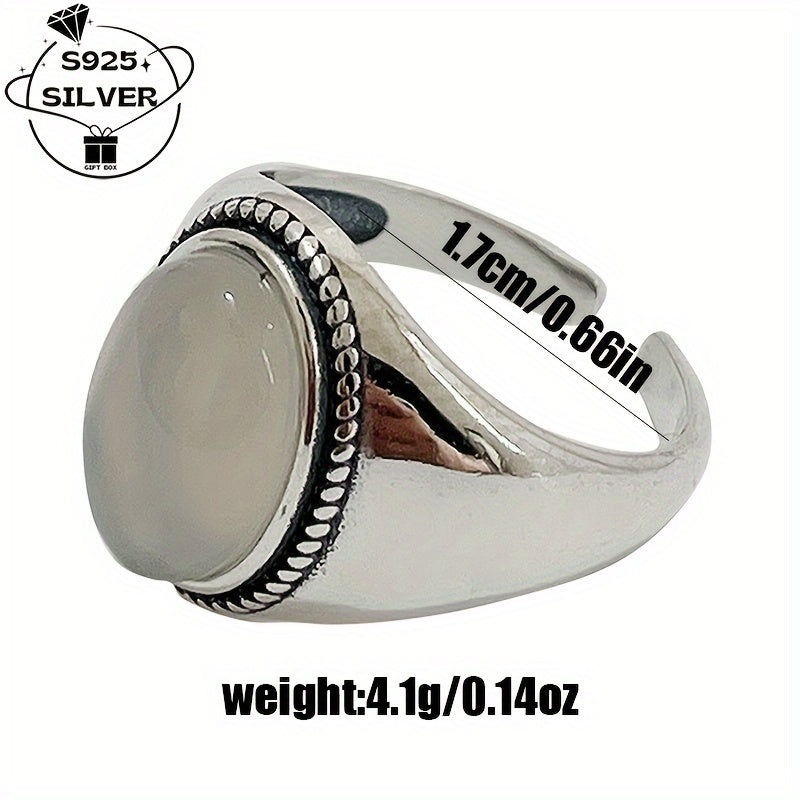 Women's Silver Agate Adjustable Ring 925 Sterling Silver Gift for Daily Wear and Parties