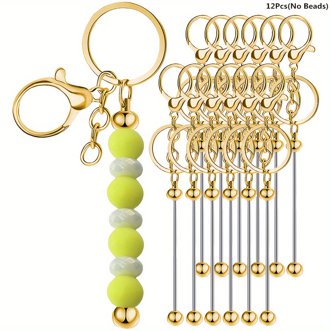 Set of 12 Gold Bead Keychain Pendants for DIY Crafts and Gifts