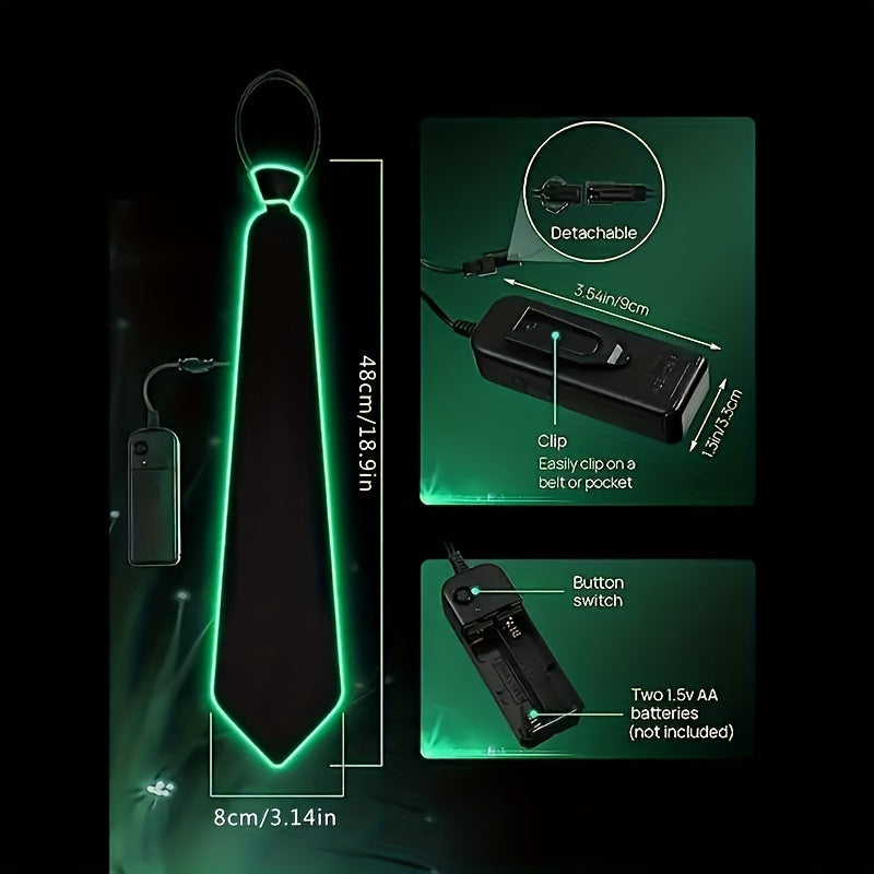 LED Light Up Necktie for Men Polyester Knit EL Wire Glowing Party Halloween Cosplay