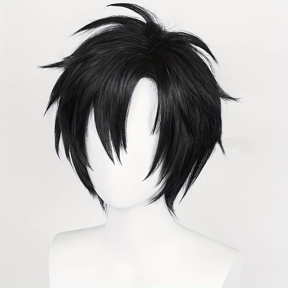 Short Black Synthetic Wig for Cosplay and Daily Wear, Fluffy Natural Look