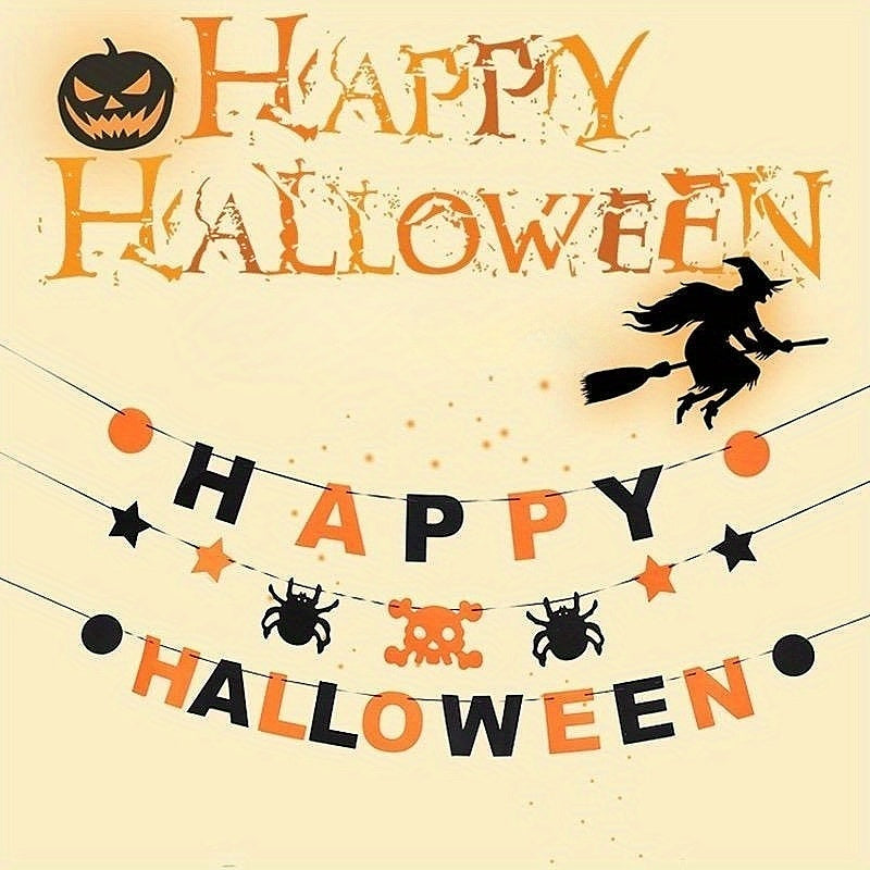 Halloween Felt Banner Decorations Set with Bat Pumpkin Skull Spider for Party