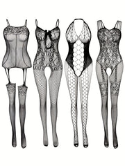 Women's Plus Size Fishnet Bodystocking Open Crotch Stretchy Lingerie Pack of 4