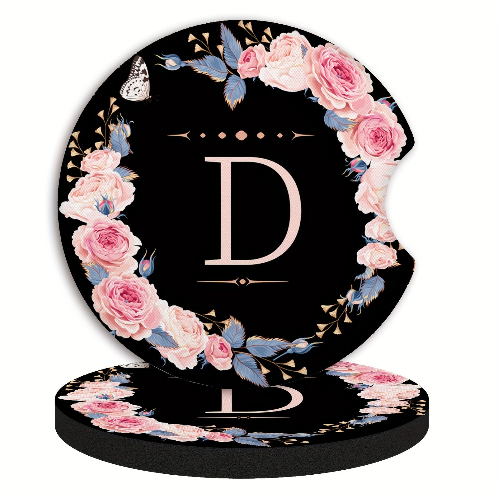 Unisex Rubber Car Coasters 2 Pack Waterproof Floral Monogram Drink Holders