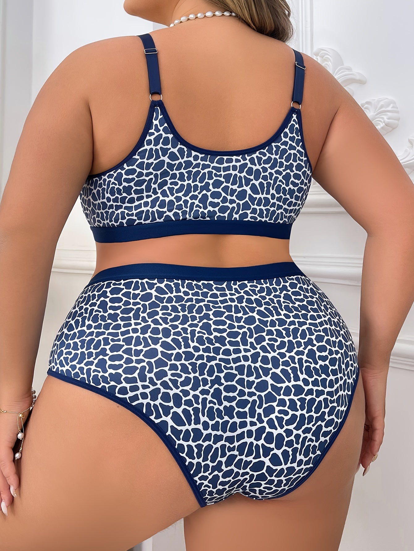 Plus Size Women's Leopard Print Lingerie Set High Waisted Bikini Style
