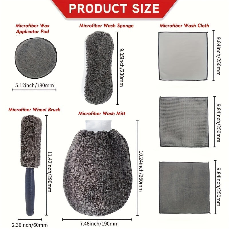 9-Piece Microfiber Car Wash Kit with Applicator Pads and Wheel Brush