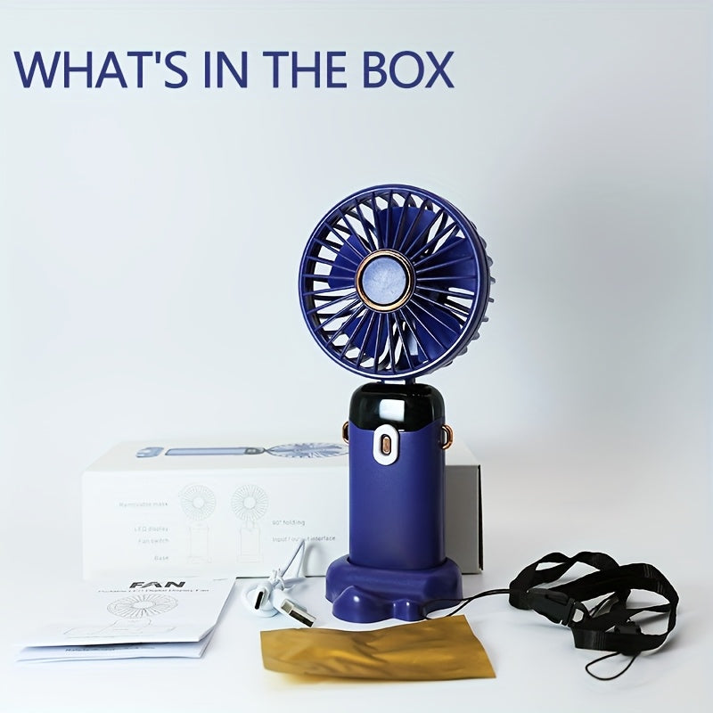 Rechargeable Pink Handheld Fan with 5-Speed LED Display, Portable and Foldable