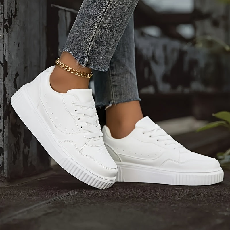 Women's White Low-Top Sneakers Breathable Casual Lace-Up Shoes
