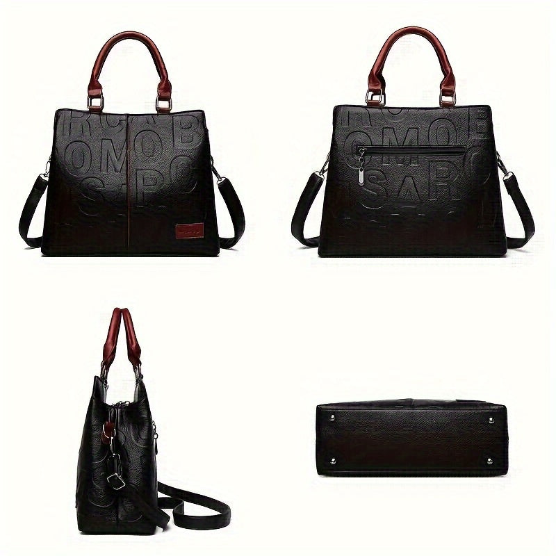 Ayollar uchun moda to'plami, embosslangan ip naqshi bilan, qizil va qora jigarrang PU, zip yopilishi, polyester astar, olib tashlanadigan kamar, faqat quruq tozalash.