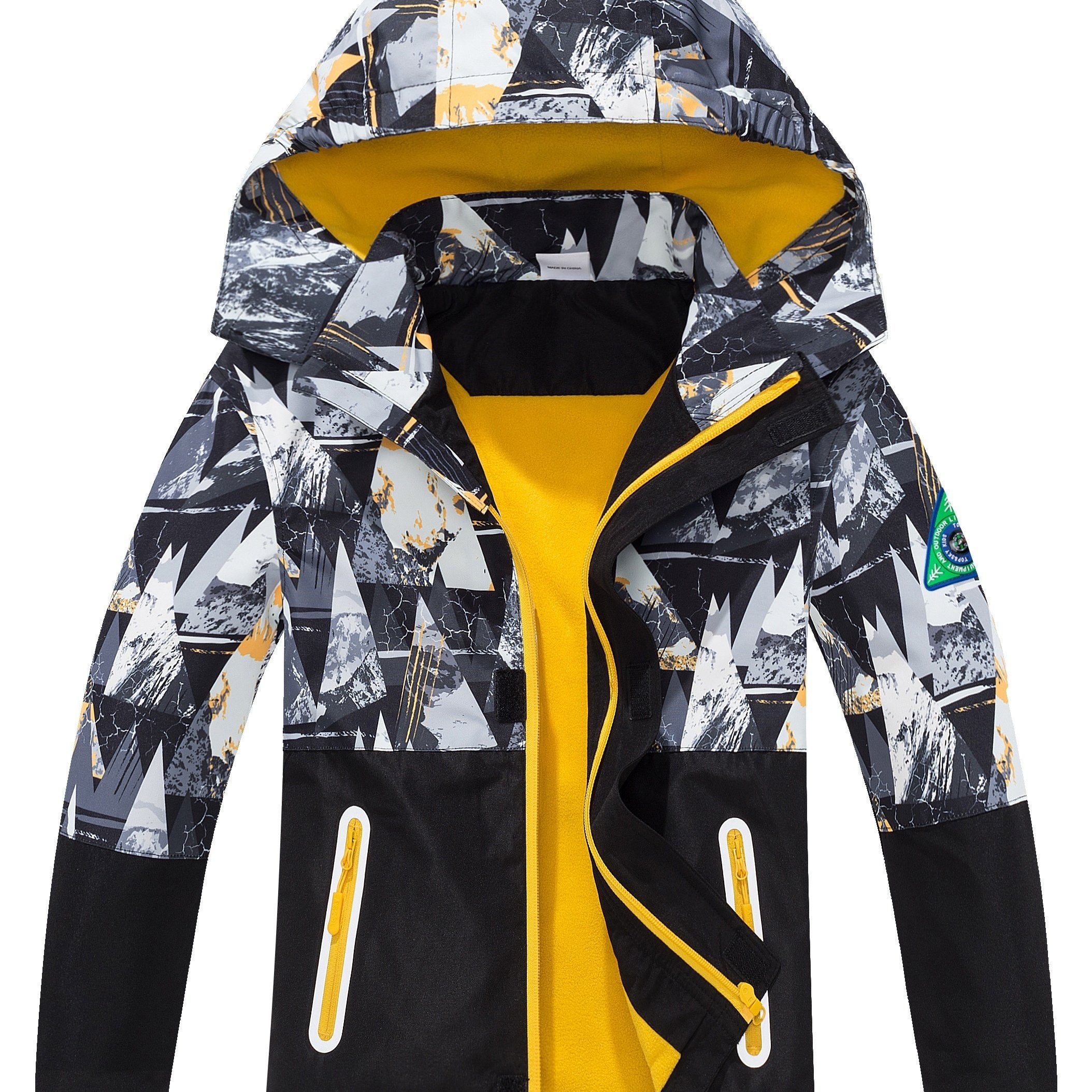 Детский дождевик для мальчиков с съемным капюшоном, флисовая подкладка, цветной блок, водонепроницаемый, ветровка