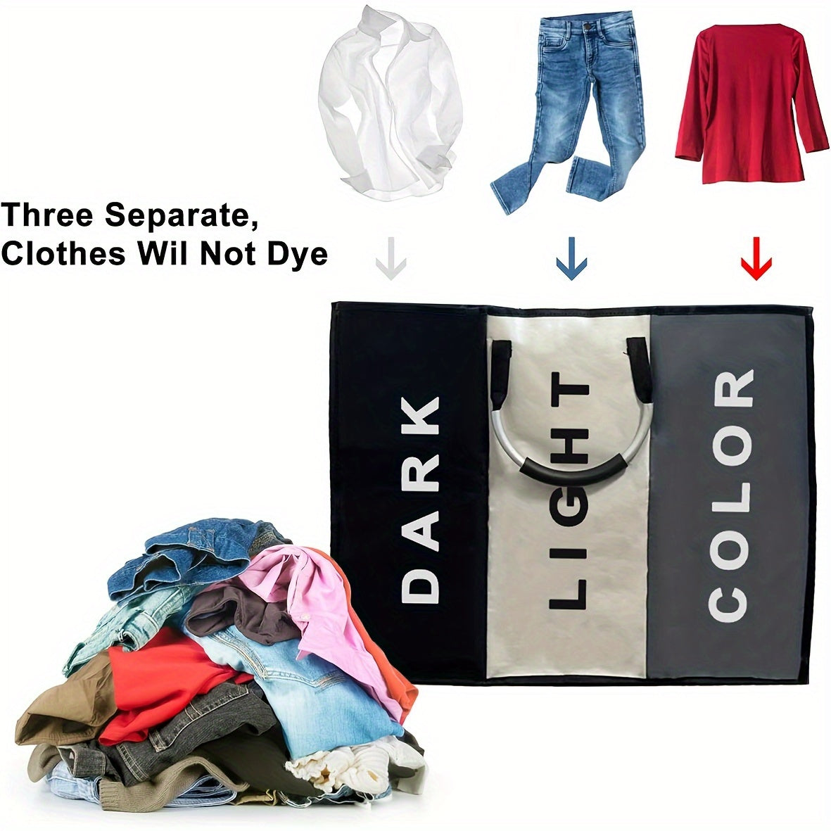 Большая корзина для белья 240,0 л с 3 отделениями - прочный органайзер для одежды, полотенец и игрушек - идеальна для общежитий и домашнего хранения, корзины для белья