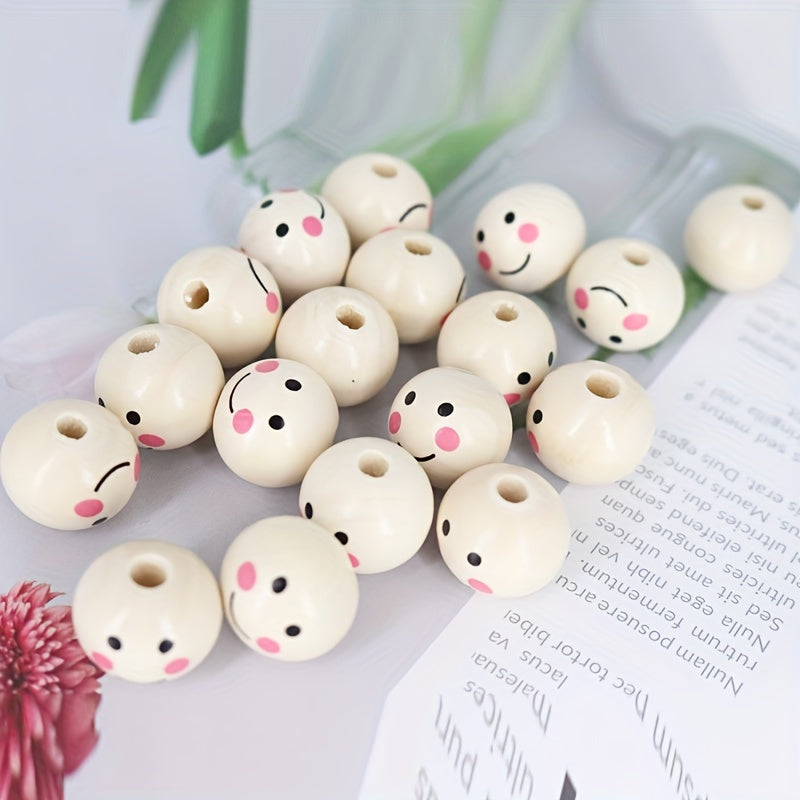 Round Wooden Beads with Happy Face Pattern for DIY Jewelry and Crafts 10mm 12mm 14mm 16mm 25mm Pack of 20 50 or 100