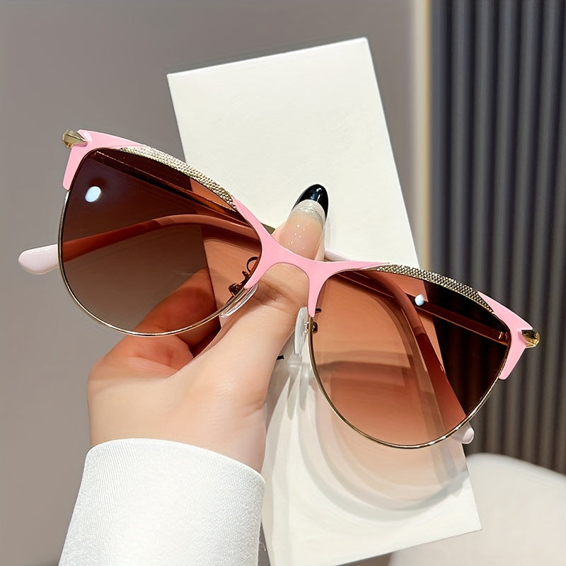 Round Cat Eye Glasses for Men and Women Metal Frame Decorative Eyeglasses