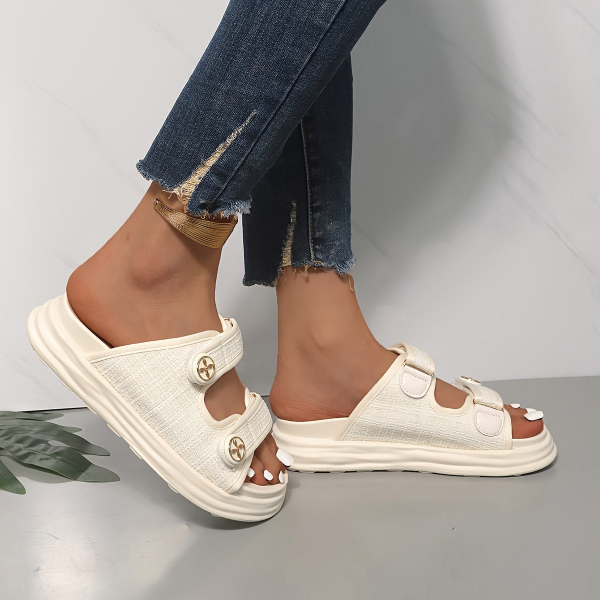 Ayollar uchun sozlanadigan kamarli platforma sandallari, nafas oluvchi mato