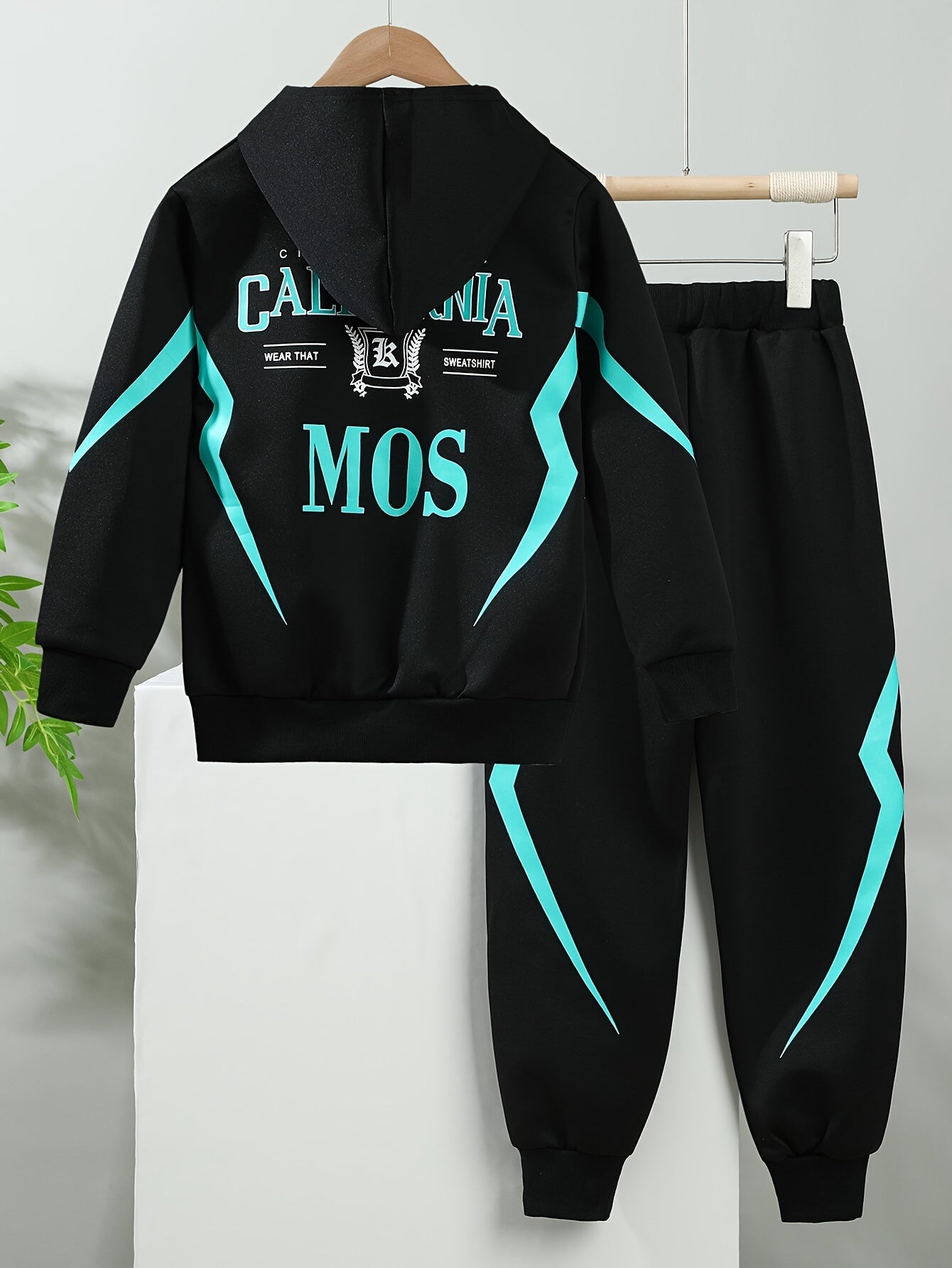 Boys' Spring Autumn Casual Outfit Set Hoodie and Pants Alphabet Pattern Kids' Knit Polyester