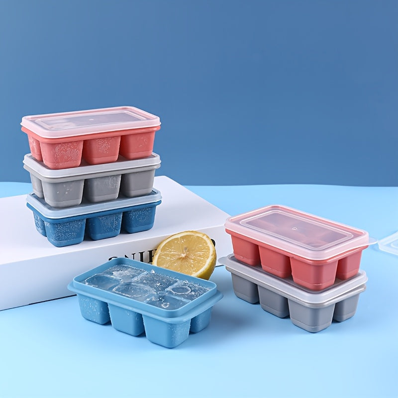 3Pcs Ice Cube Trays with Lids Food-Grade PP Plastic Stackable Leak-Proof Color-Coded