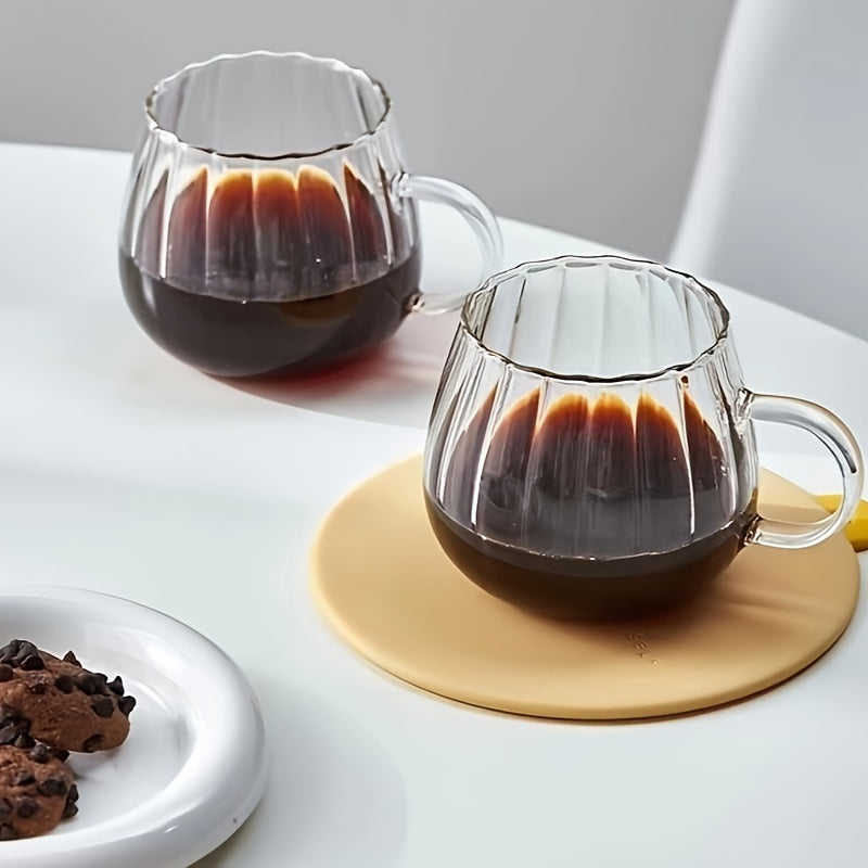 380ml Heat-Resistant Glass Coffee Mug with Handle Clear Vertical Striped Design for Hot Beverages