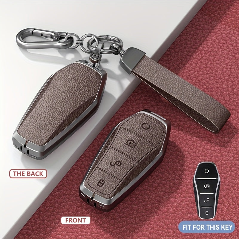 Alloy Car Key Cover Brown Protective Keychain for Remote Key Fob