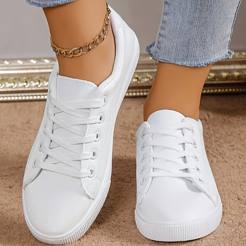Women's White Casual Sneakers with Heart Pattern Breathable Fabric Rubber Sole