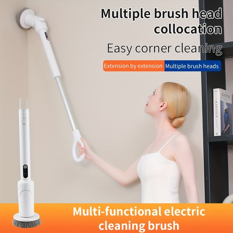 Wireless Electric Cleaning Brush with Telescopic Handle and 6 Brush Heads for Floor Bathroom Kitchen