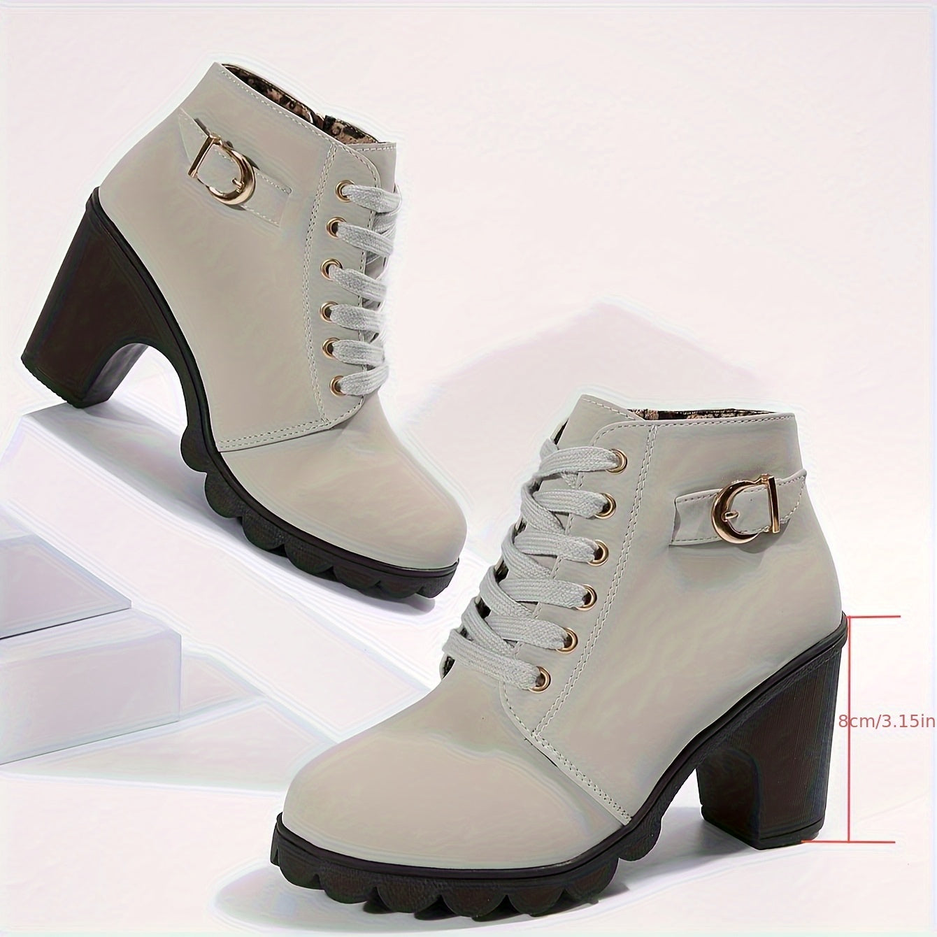 Women's Faux Leather Ankle Boots with Low Heel and Zipper