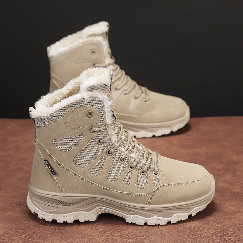 Women's Beige Mid-Top Outdoor Slip-On Shoes All-Season Casual Hiking