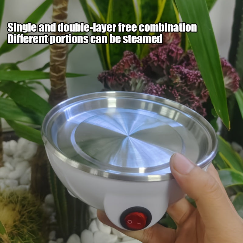 1 dona Evropa Standartlari Double-Layer Avtomatik Tuxum Pishirgich, Taymer va Avtomatik O'chirish bilan, Uyda Oziq-ovqatli Nonushta uchun. PP Materialdan tayyorlangan, Batareyalar kerak emas.