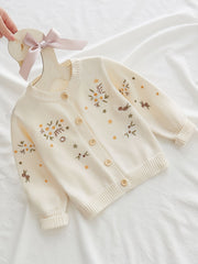 Girls' Cotton Knit Sweater Long Sleeve Floral Print Fall Winter