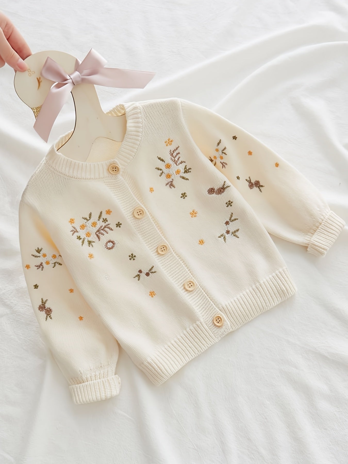 Girls' Cotton Knit Sweater Long Sleeve Floral Print Fall Winter