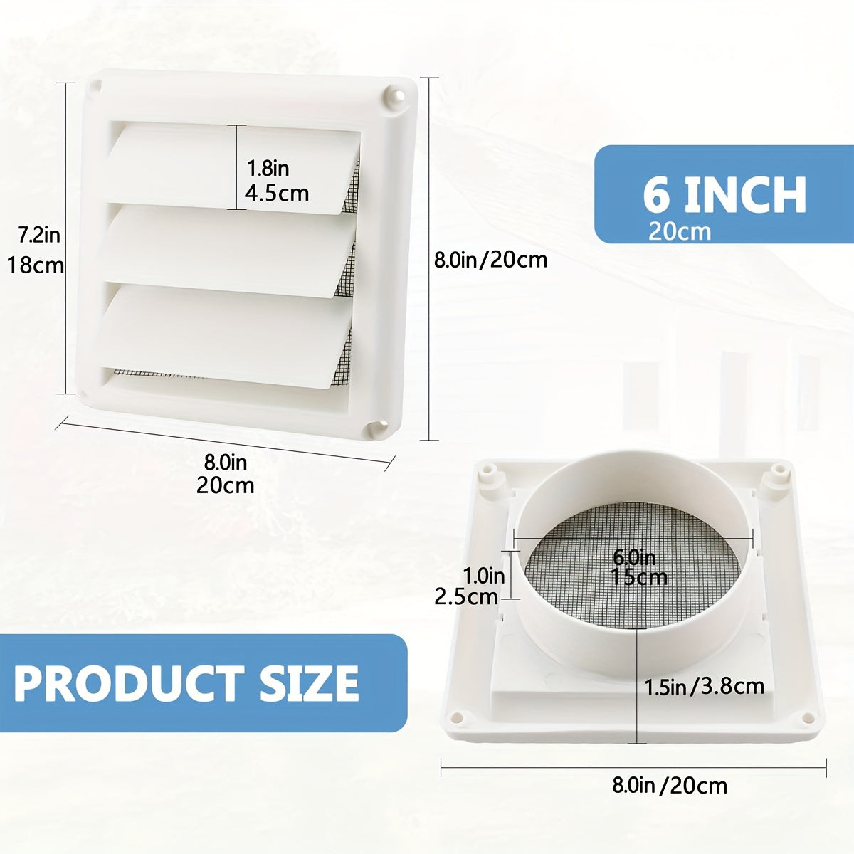 White Dryer Vent Cover with Screen for Exterior Wall Vent Hood Outlet 10.16cm x 15.24cm