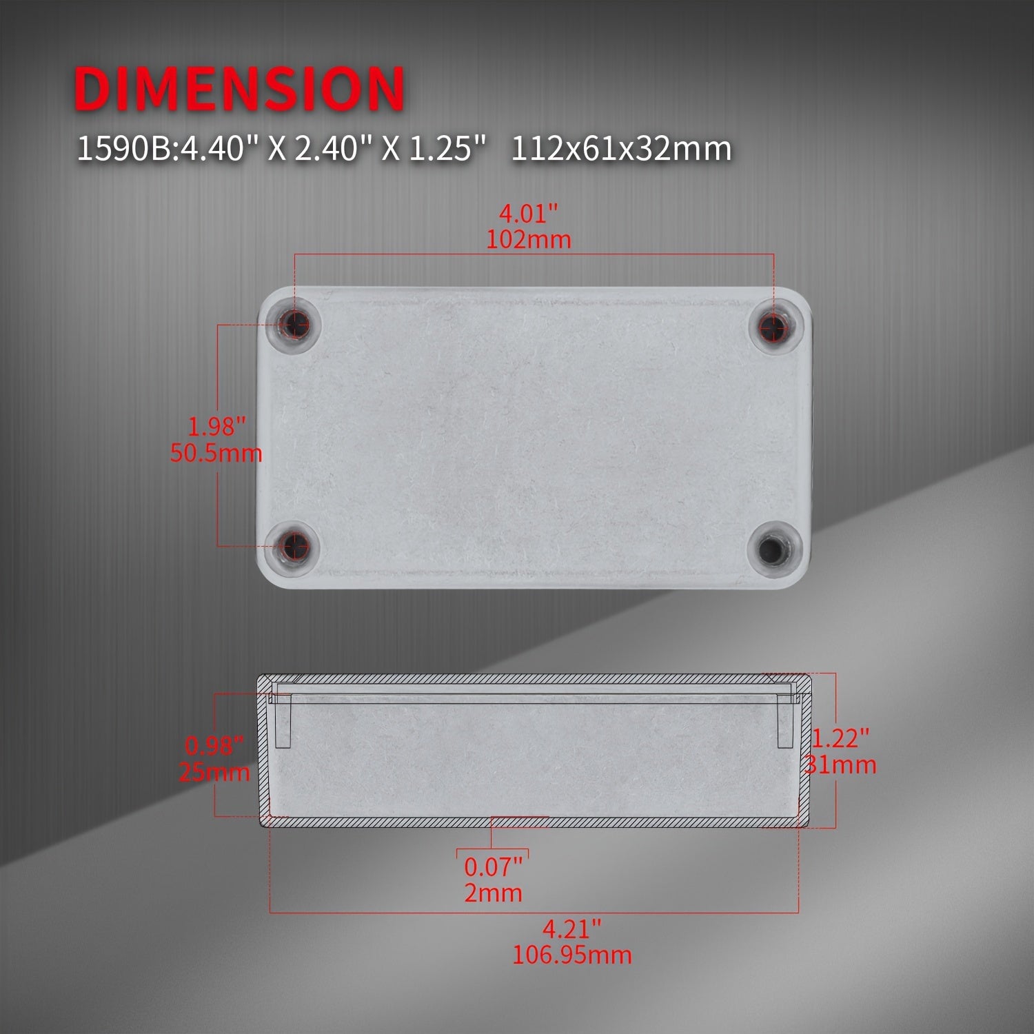 Unfinished Aluminum Guitar Pedal Enclosure 1590B Size Effects Pedal Box Gray