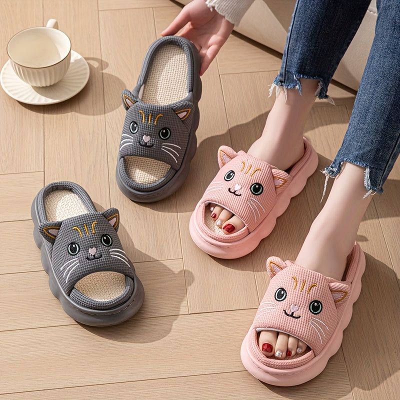 Women's Men Cartoon Cat Slip-On Slippers Breathable Open-Toe Indoor Outdoor