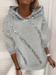 Plus o'lchamli mo'rt qoplangan sequin hoodie kundalik uzun qolli sviter qishki kiyim