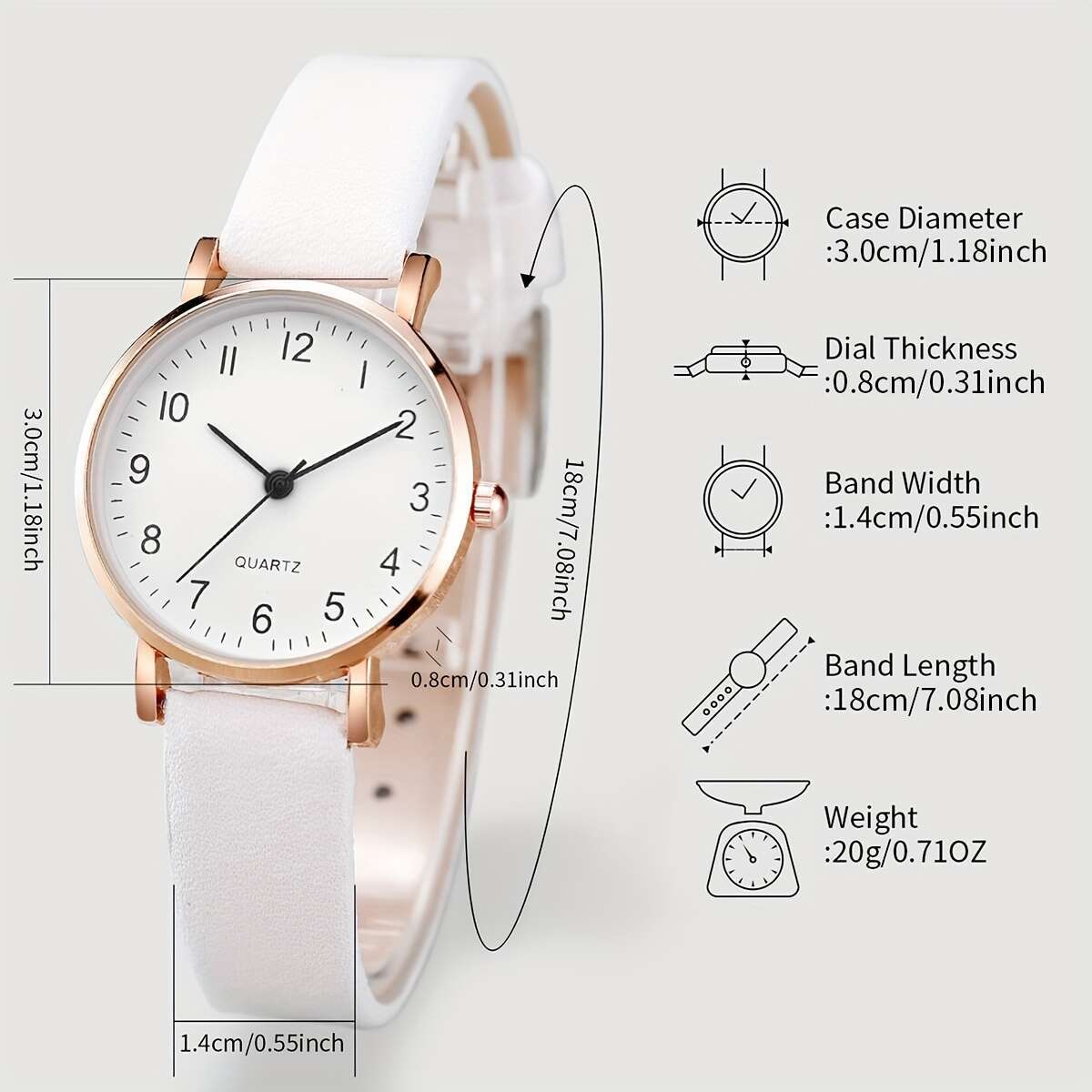 Women's Quartz Watch and Heart Charm Bracelet Set Alloy Case Faux Leather Strap Round Analog Dial