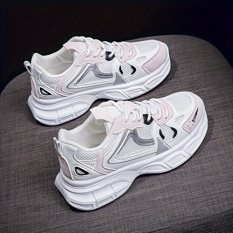 Women's Fall Chunky Sneakers Breathable Canvas Low Top Lace-Up Rubber Sole