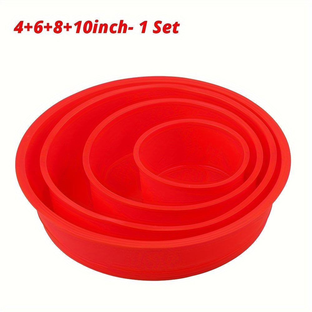 Set of 4 Red Silicone Cake Molds 10-25cm Non-Stick Baking Pans for Cakes