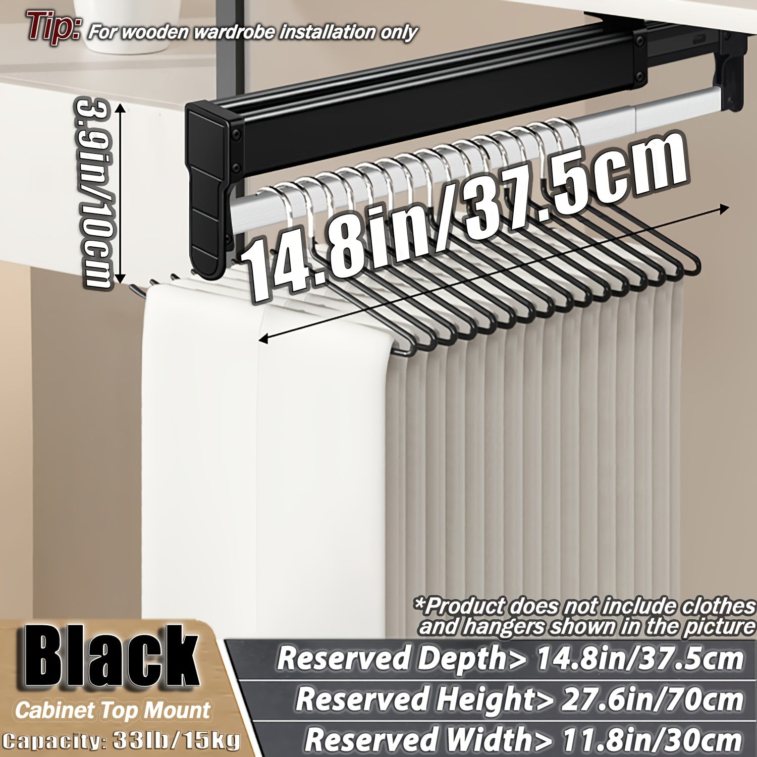 Adjustable Pull-Out Clothing Storage Rack with Metal Rod for Wardrobe Organization