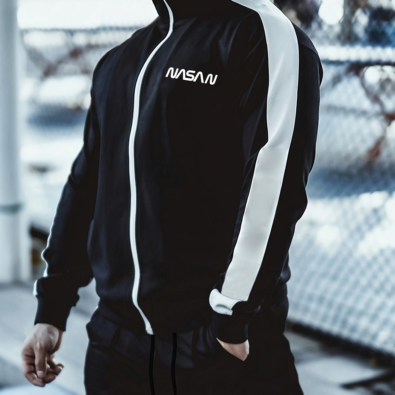 Мужская повседневная толстовка из полиэстера с воротником-стойкой, полная молния, трикотажная ткань, узор из букв