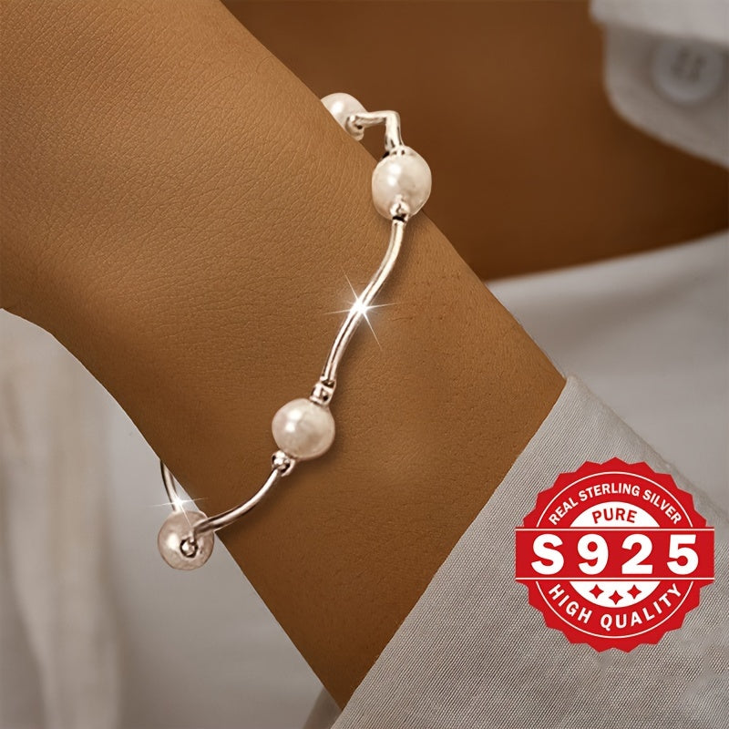 Women's Pearl Bracelet with 925 Silver and Freshwater Pearls for Gift or Everyday Wear