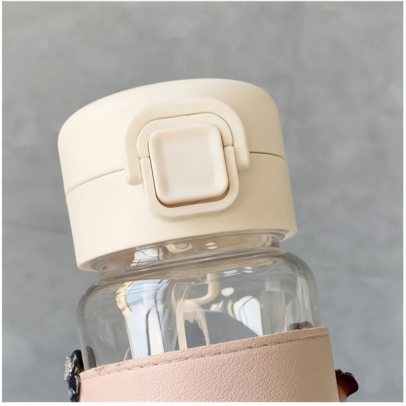 Taza con pajilla de plástico de 16 oz con funda de imitación cuero, portátil y para hidratación en exteriores