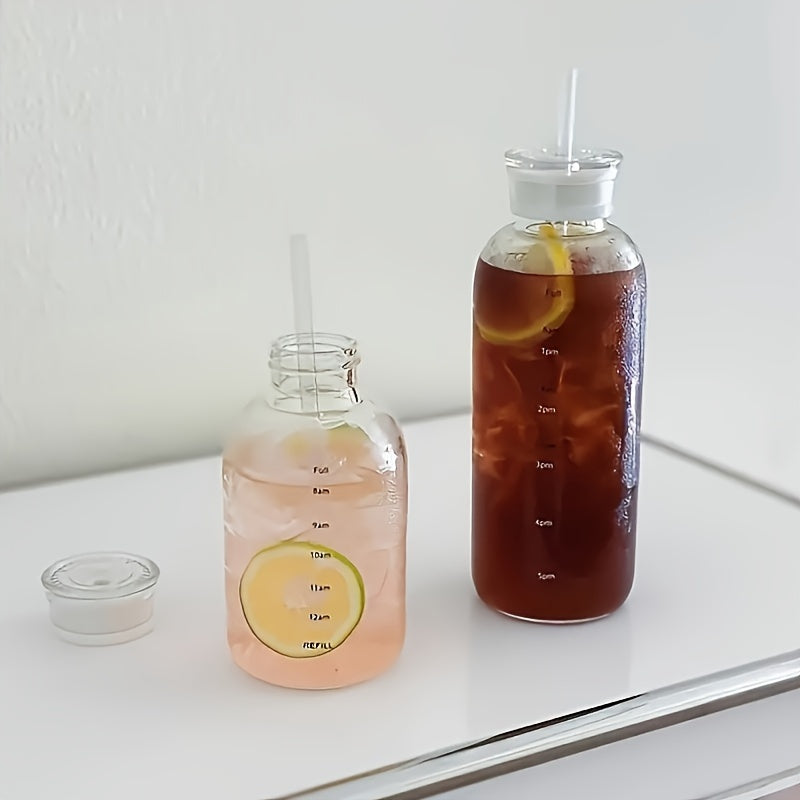 Leakproof Glass Water Bottle with Time Marker for Fitness and Travel